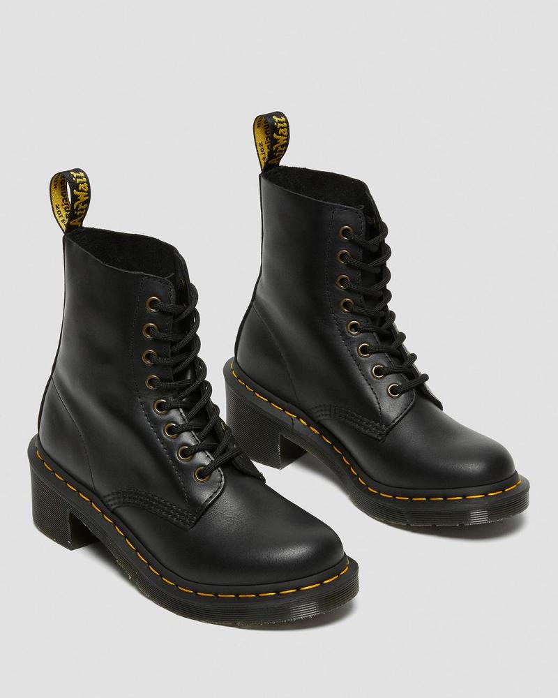 Dr Martens Clemency Læder Hæl Snørestøvler Dame Sort | DK 217RVD